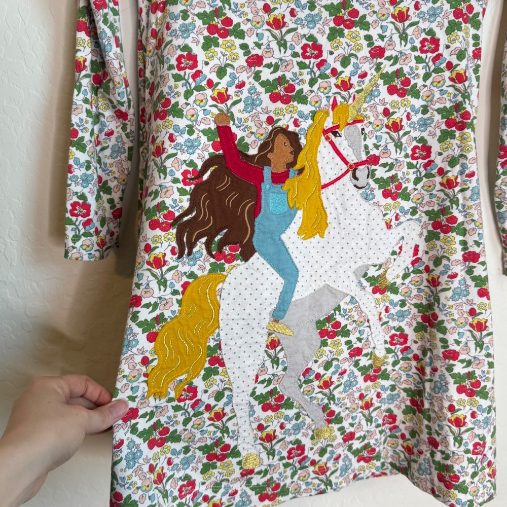 Mini Boden Girls Floral Unicorn Applique Jersey Dress Long Sleeve 9-10Y Fairy - Picture 11 of 11